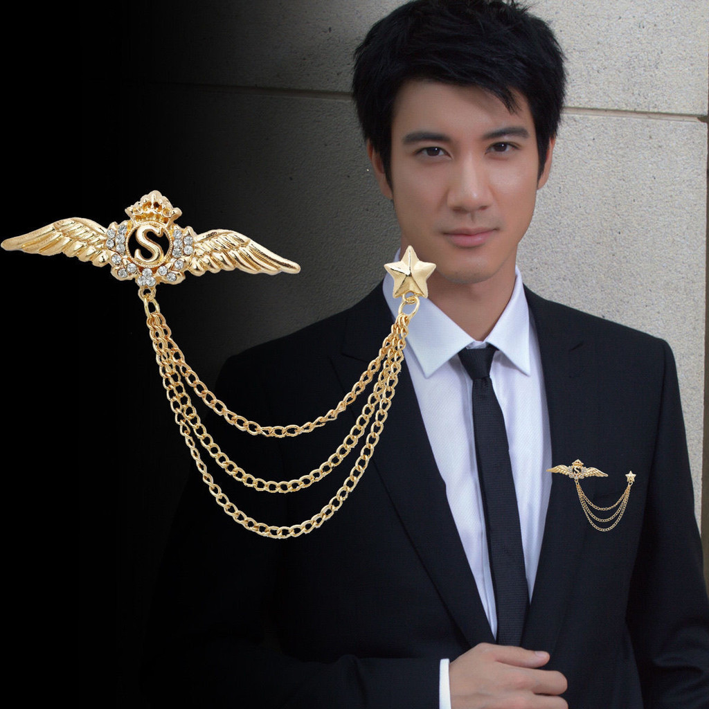 KIAMA - Lapel Pin Bros Jas Wedding Vintage Crown GOLD  - Aksesoris Pin Jas Blazer - Jas Sword Chain 