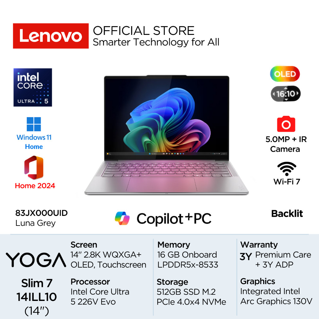 Lenovo Yoga Slim 7i 14ILL10 0UID Intel Core Ultra 5 226V Evo Aura Win11 16GB 512GB SSD 14" 2.8K WQXG