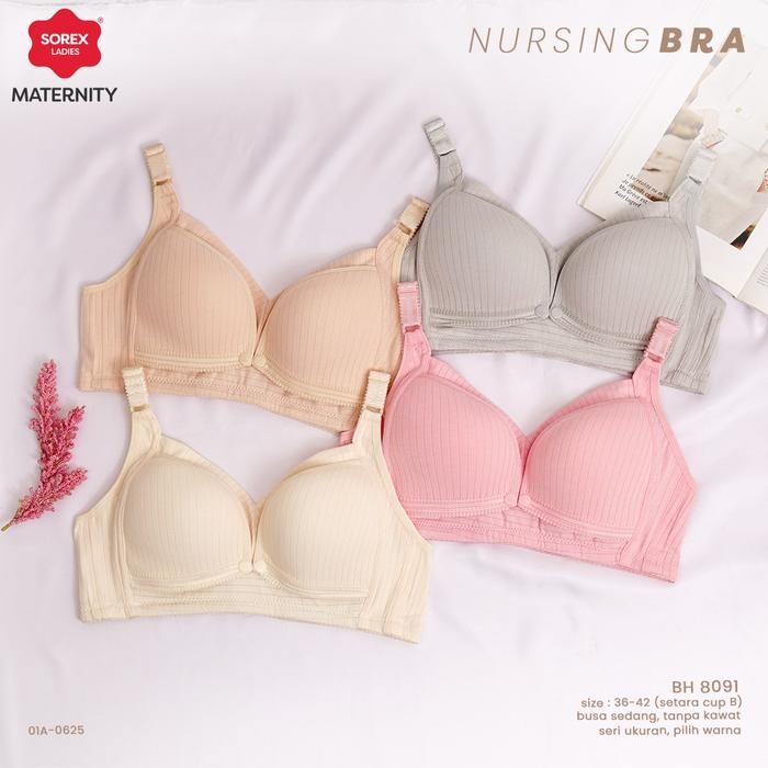 Sorex Bra Menyusui Tanpa Kawat Bukaan Depan Full Cup B-C Kait 4 Katun Mix Nursing Bra BH 8091 - Lavi