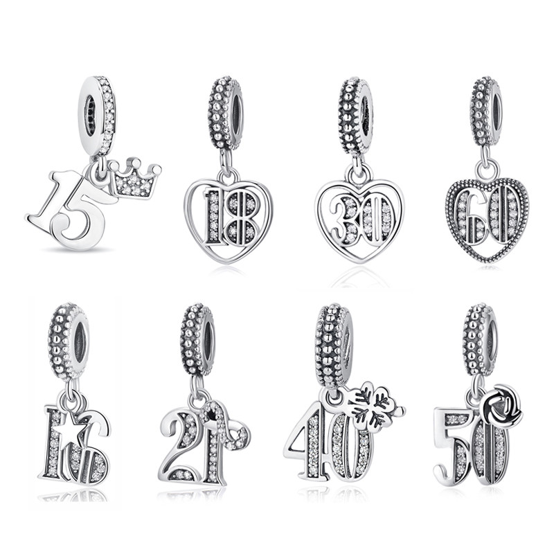 Original Silver Plated Charms Love Anniversary Birthday Pendant Beads Fit Pandora Bracelets Necklace