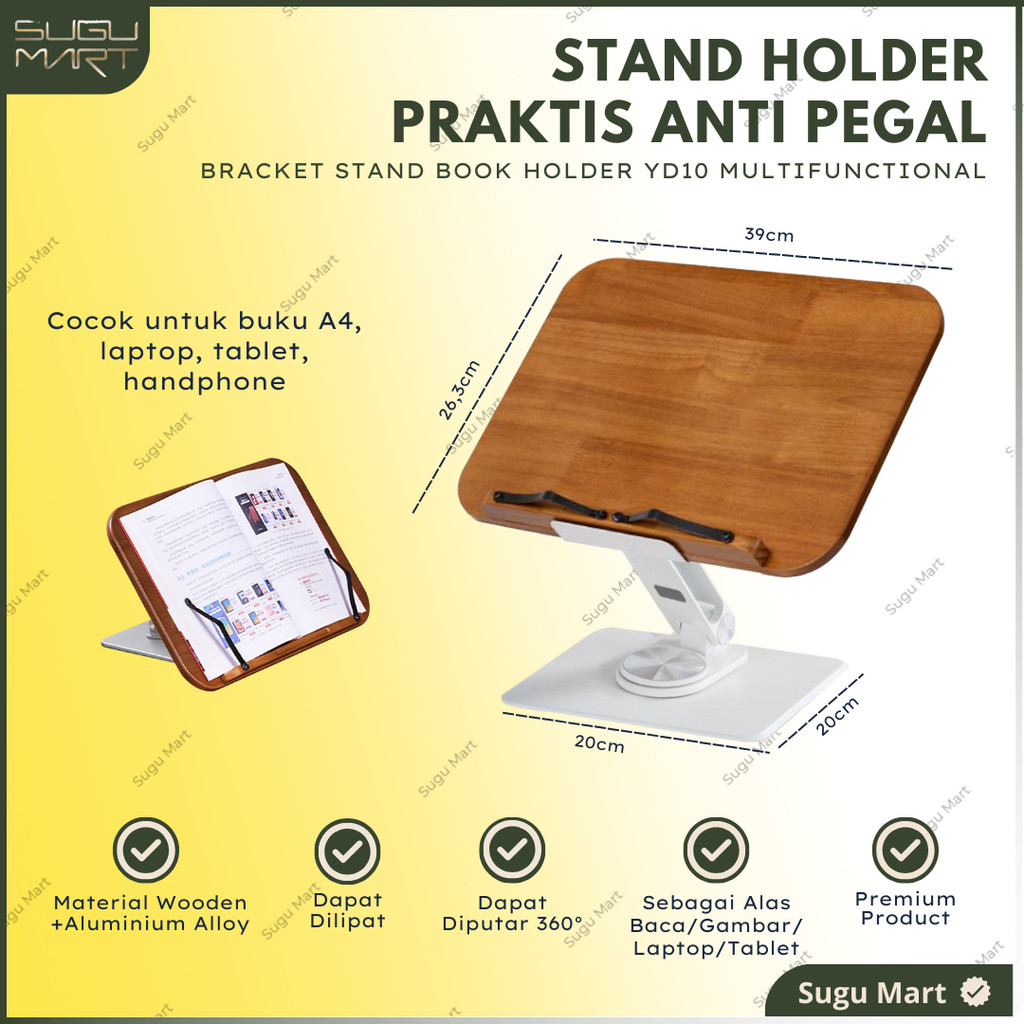 Stand Holder Dudukan Buku 360 Derajat YD10 | Stand Holder Kayu | Bracket Buku Portable | Tatakan Buk