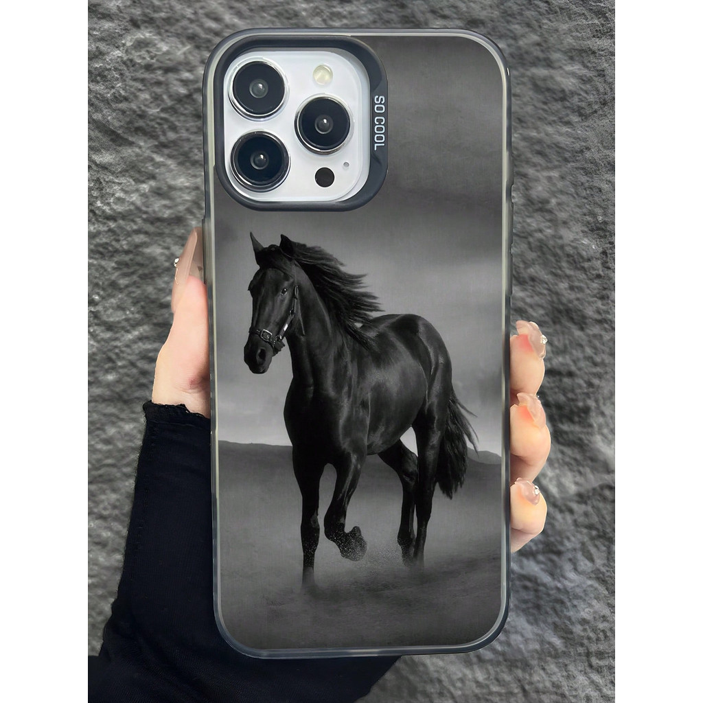 Casing iphone dengan Motif Kuda Hitam untuk iPhone 7 8 11 12 13 14 15 16 PRO MAX PLUS IPHONE XR X XS