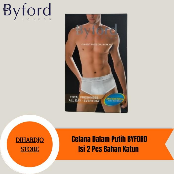 BYFORD Celana Dalam Putih 2 Pcs Bahan Katun Anti Bakteria Segitiga Brief - S