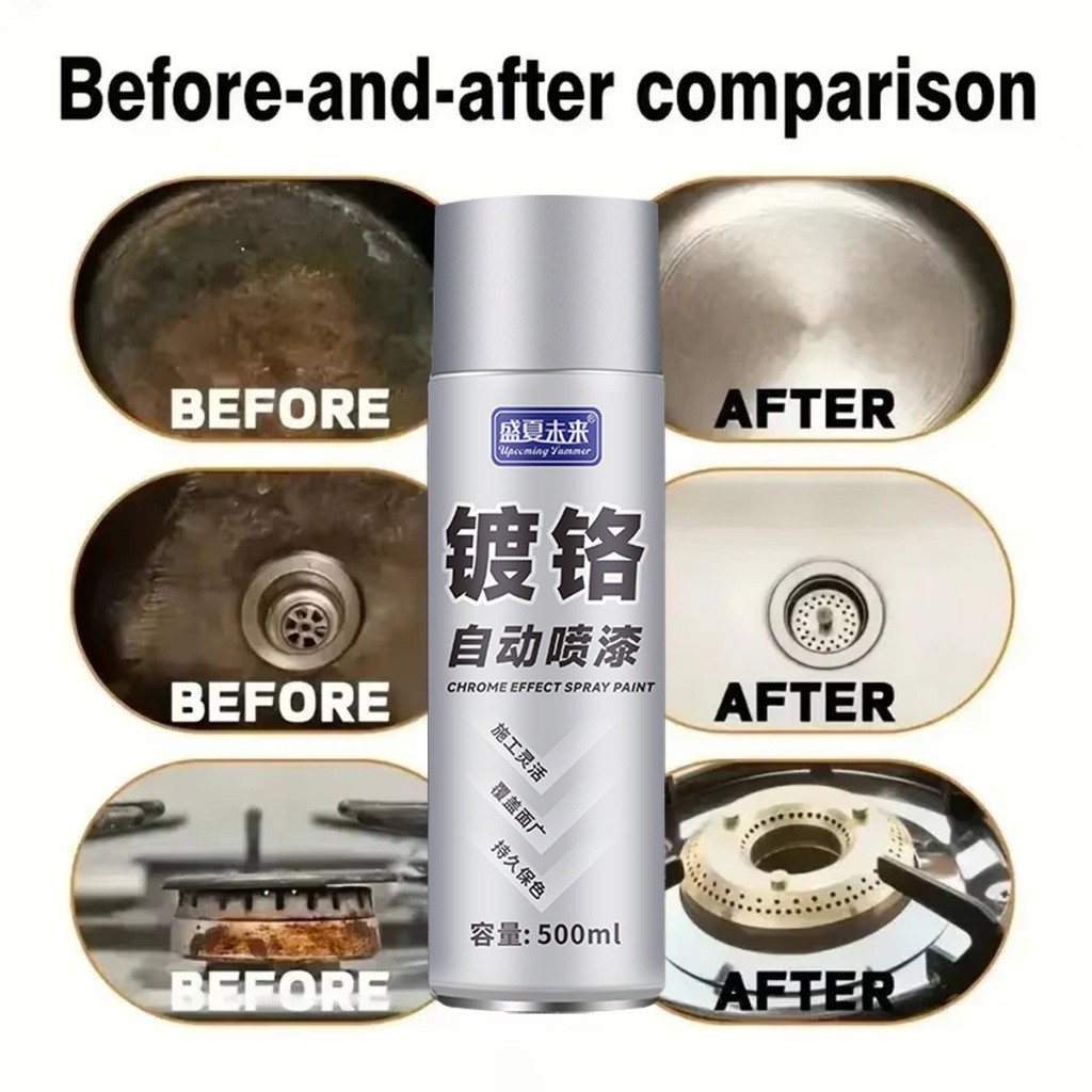 【500ml】 Cat Semprot Chrome Nosel bertekanan tinggi dan bodi kaleng yang tebal cat semprot chrome sta