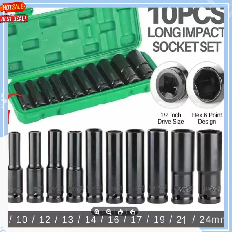 Mata Kunci Shock Set 10 Pcs 8-24MM Kunci Sok Set Mata Kunci Impact  Set Kunci Sok Kunci Shock