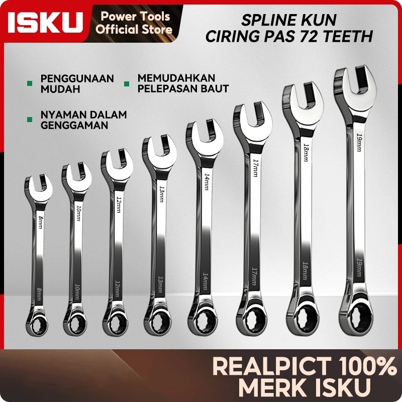 GERUSANBUPLAS ISKU Chrome Vanadium Gagang Ring Ratchet Wrench Kunci Ring Pas Set 8pcs 8-19mm/4pcs Se