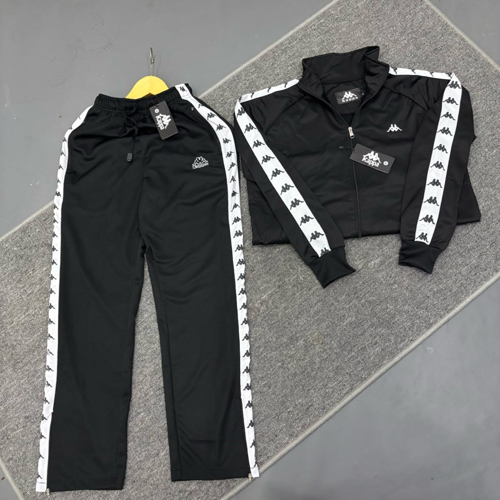 ONE SET TRACK TOP DAN TRACKPANT KAPPA44 HITAM APK PUTIH SETELAN JAKET DAN CELANA PANJANG PRIA WANITA