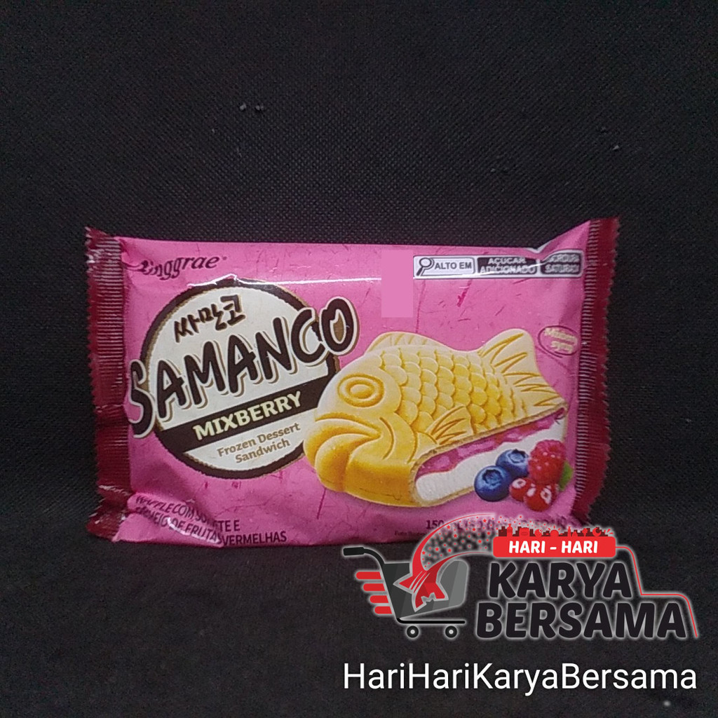 MAKANAN RINGAN ICE CREAM ES KRIM BINGGRAE SAMANCO MIXBERRY FROZEN DESSERT SANDWICH 150ML