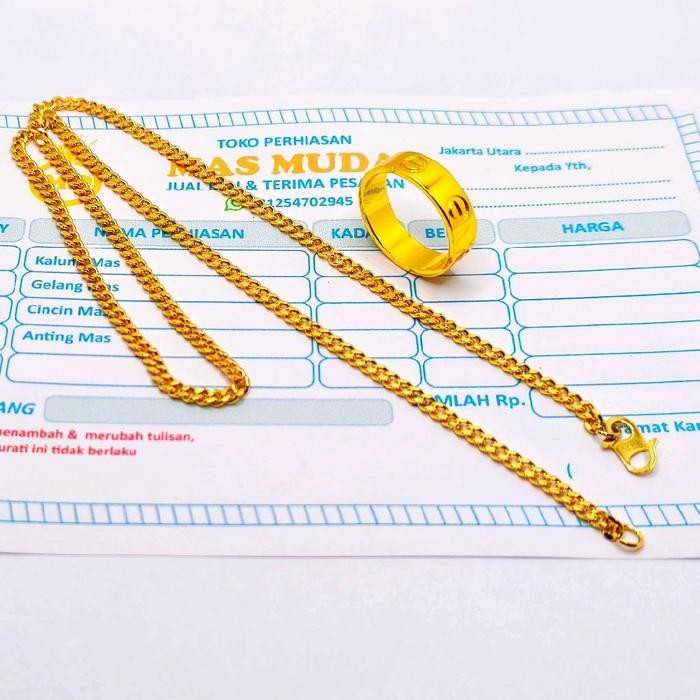 Kalung Rantai Emas Asli 5gram KAdar 875 Free Cincin Puji Ada Surat