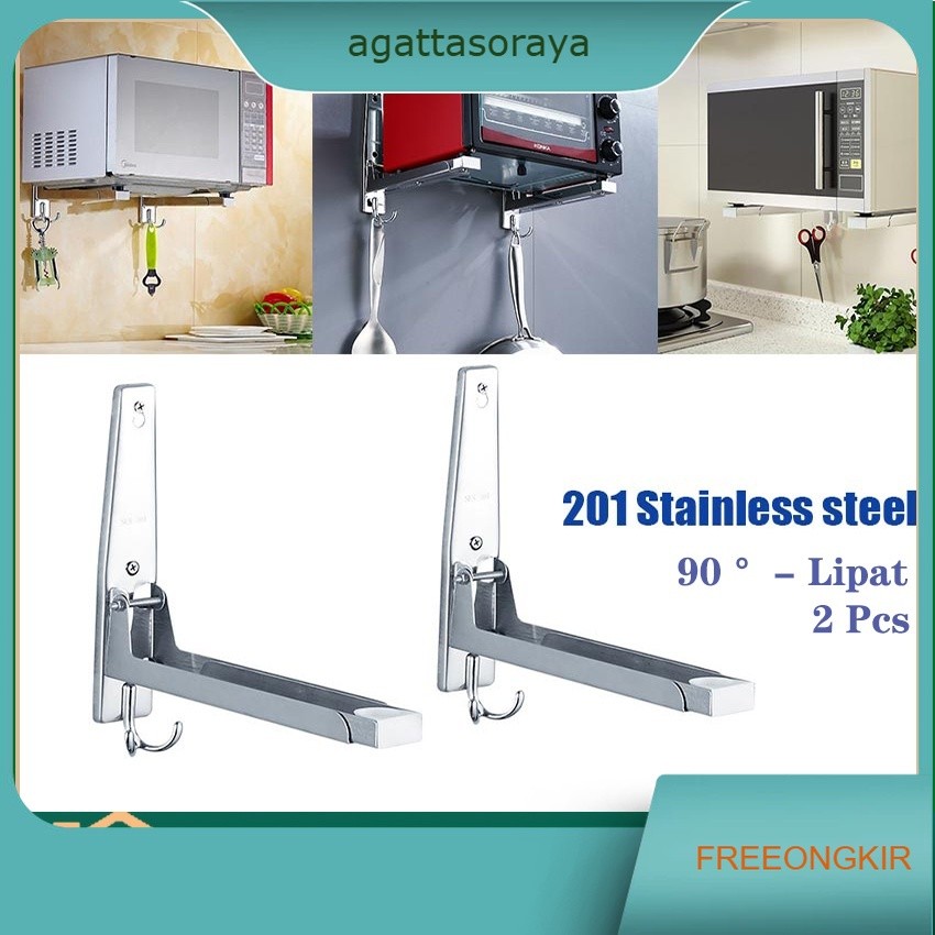 2Pcs Rak Microwave Oven Rak Tembok Dinding 304 Lipat / Siku Microwave Bracket Penyangga Oven Rak Mej
