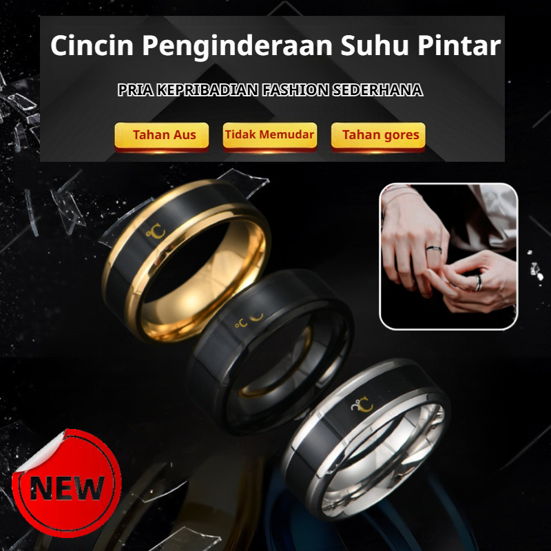 ✨COD + Pengiriman 24 Jam✨Cincin Penginderaan Suhu Pintar / Cincin Baja Tahan Karat Penginderaan Suhu