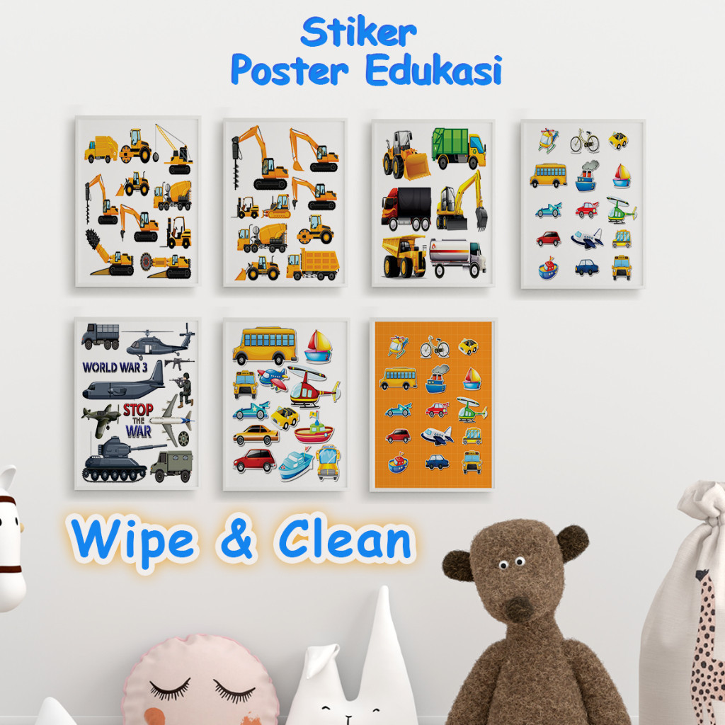 Stiker Poster Gambar Hewan dan Transportasi Edukasi Anak