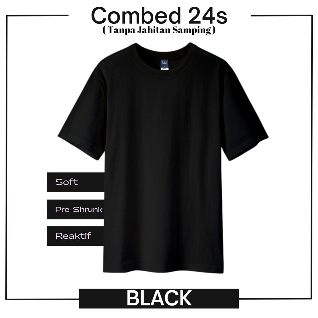 RIRUSHOP KAOS BASIC - BLACK [ COTTON COMBED BUILT UP 24s ] | Kaos Polos pria wanita