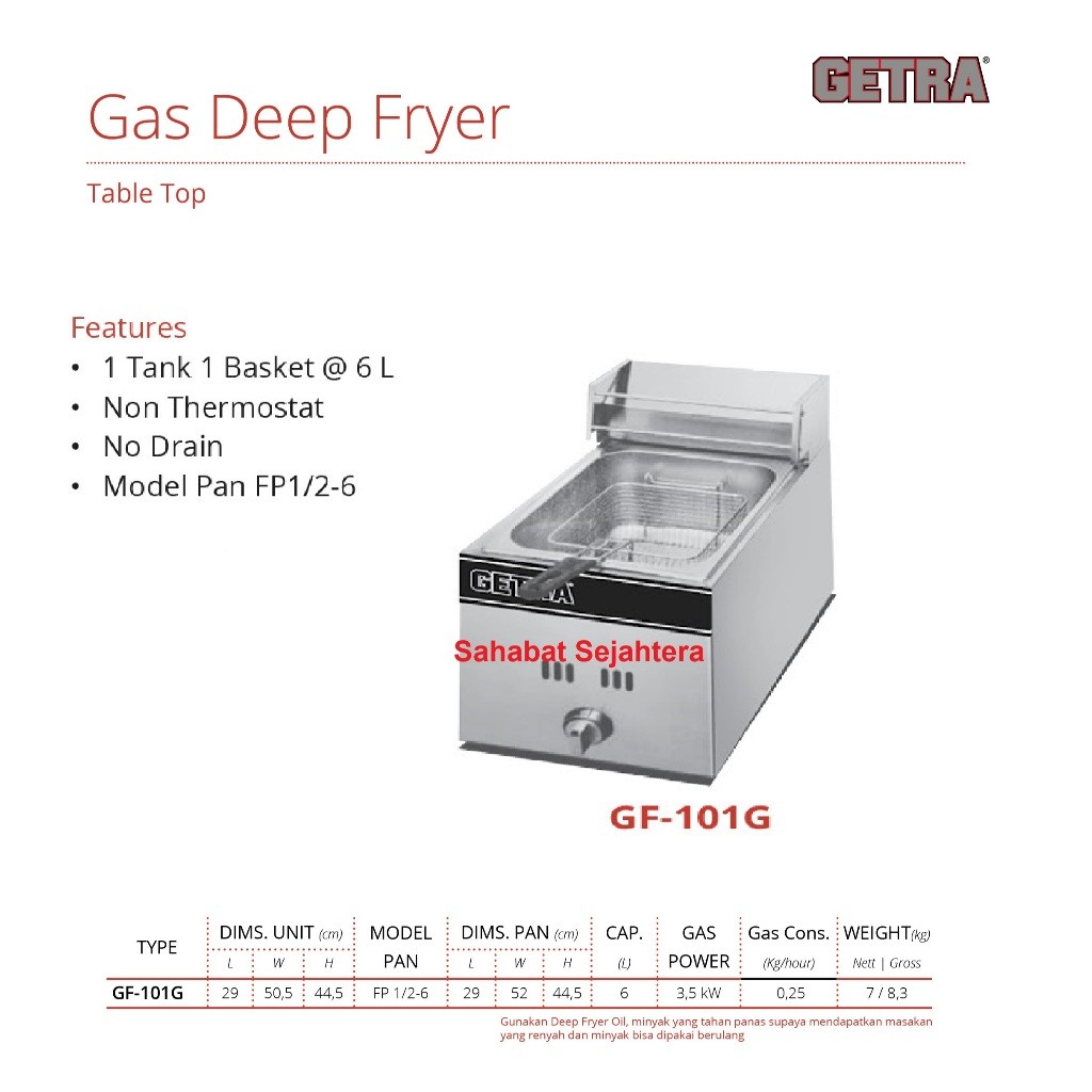 Getra Gas Deep Fryer GF-101G 6L Non ThermostatCOD