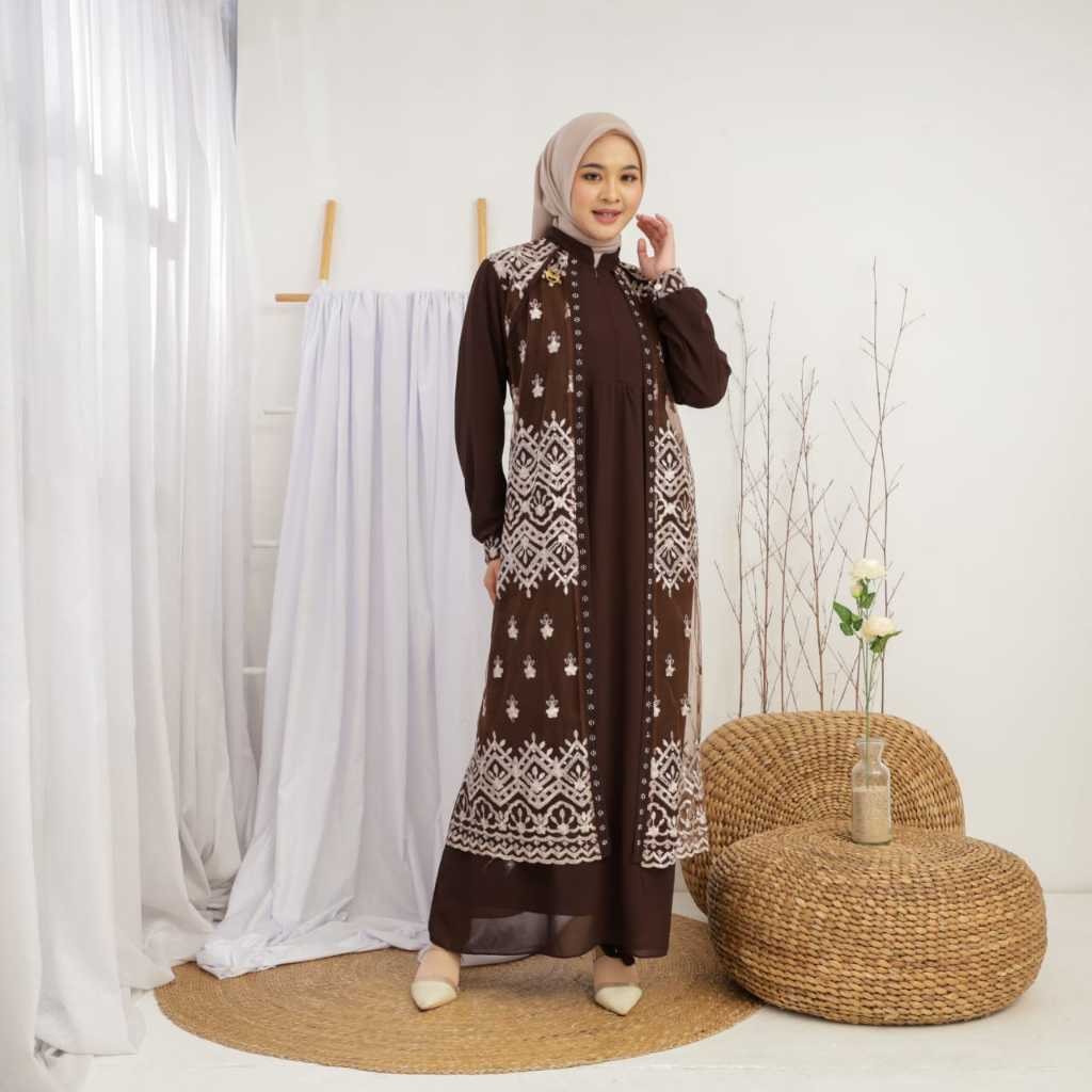 DIKASHOP Amanda Dress Ceruti Brukat Double Layer  Gamis Fashion Muslim Kondangan By Hallovin