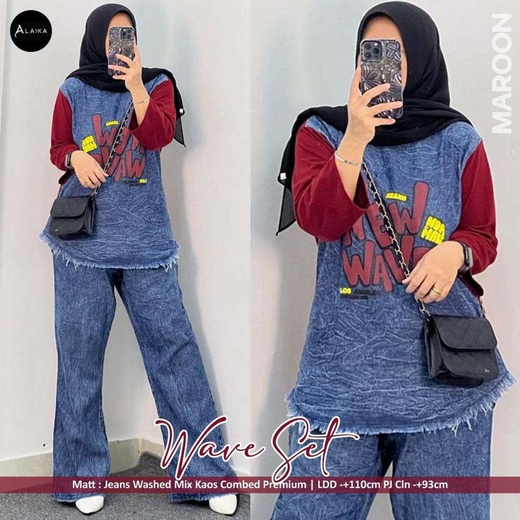 Setelan Pakaian Wanita Kekinian Wave – Baju Atasan & Celana Kulot Modis Nyaman Dipakai Harian