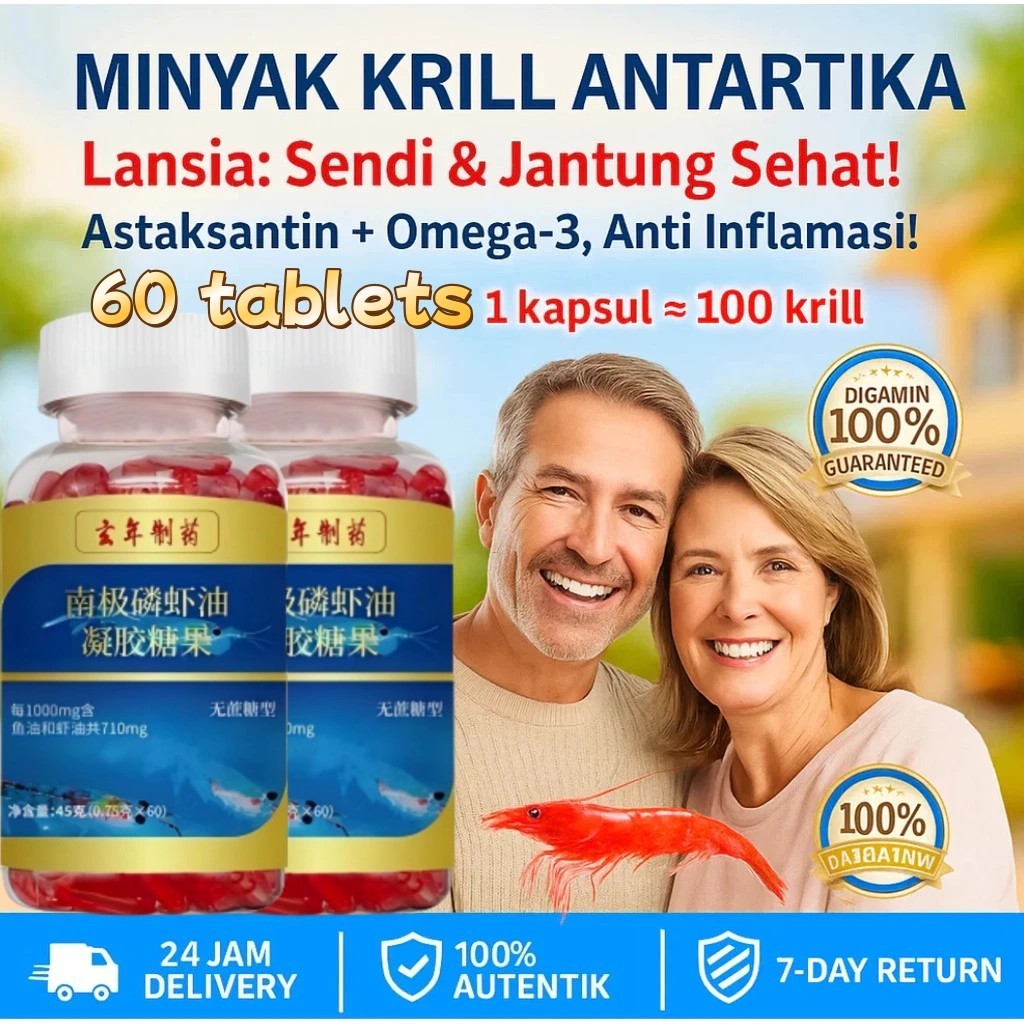 Minyak Krill Antartika 60 Kapsu,Antarctic Krill Oil,Permen Gel Natural Astaxanthin Phospholipids,Ome