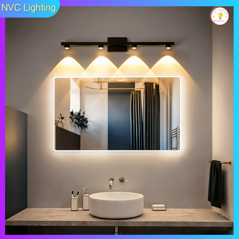 Lampu Dinding Kamar Mandi Modern 4 Lampu LED Tahan Air, Lampu Cermin Kamar Mandi Stylish Hitam Lampu