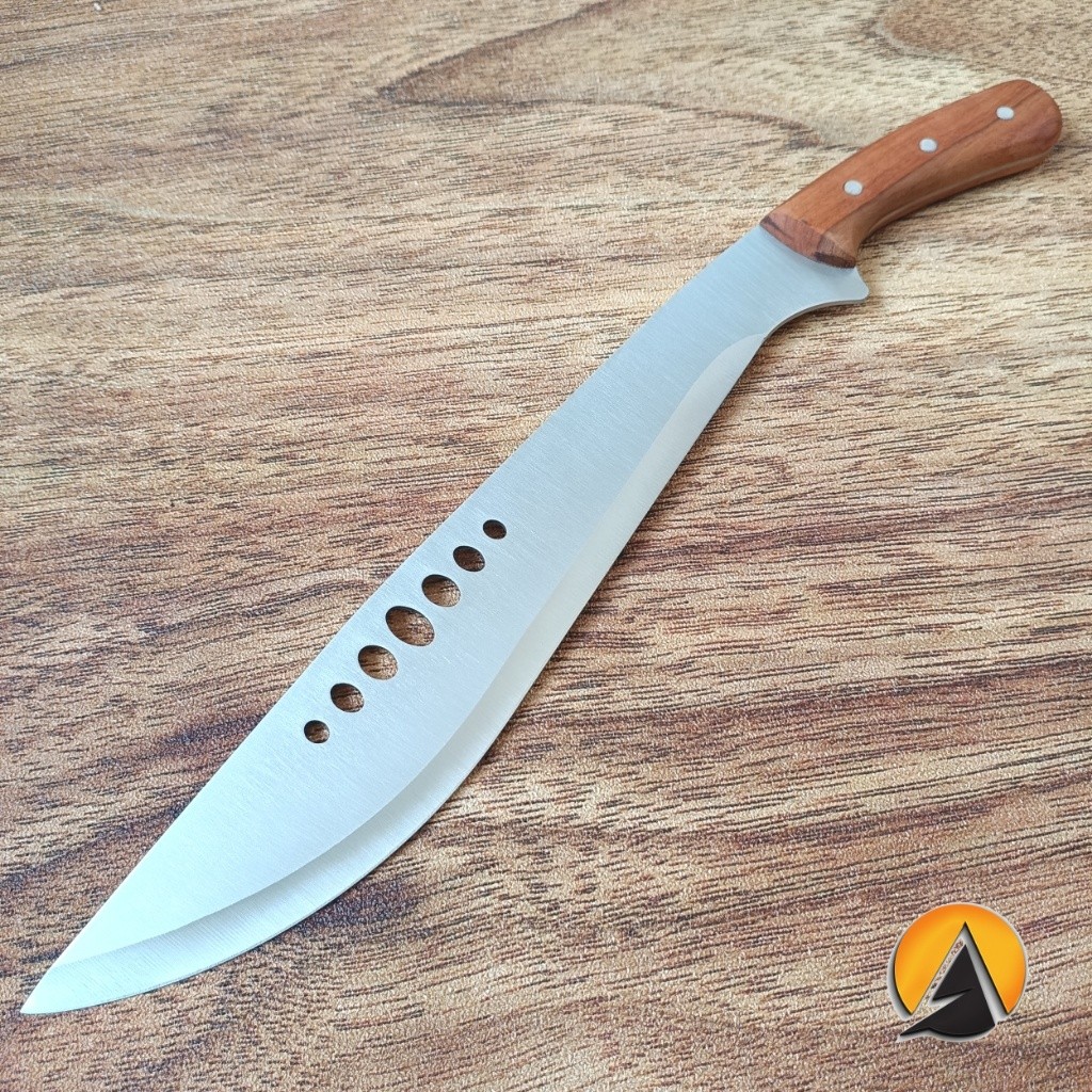 Pisau Hunting Knife Berburu Hutan Survival Outdoor Kukri 7 Lubang Silver P71.1