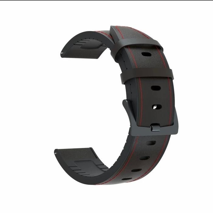 STRAP TALI JAM LEATHER KULIT RUBBER FOR FOSSIL SMARTWATCH GEN 4 5 22MM - Black red