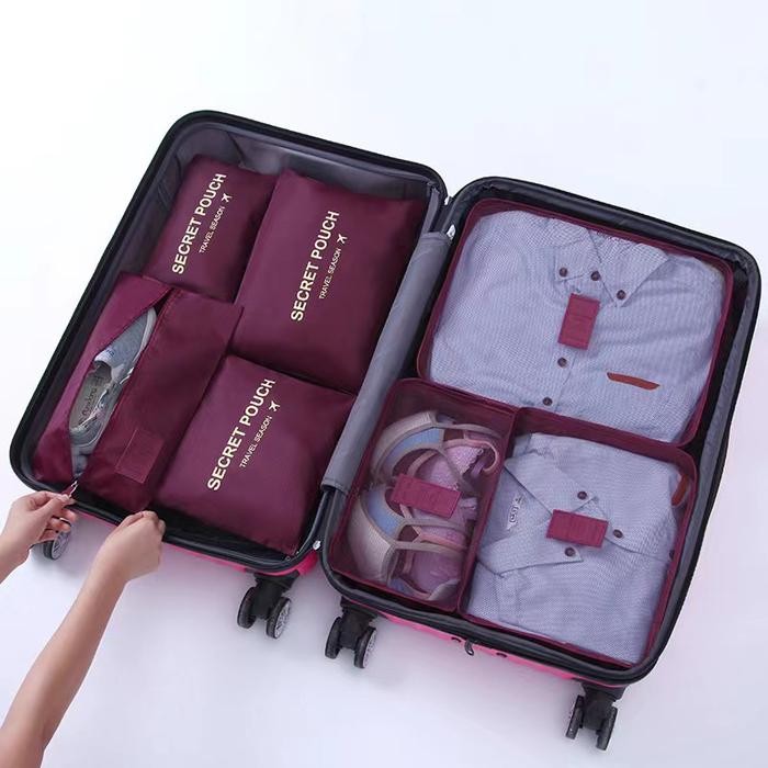 safitri_nik21 | 7 pcs 1 Set Storage Bag Packing Cube Travel Bag Organizer Tas Koper - REDWINE