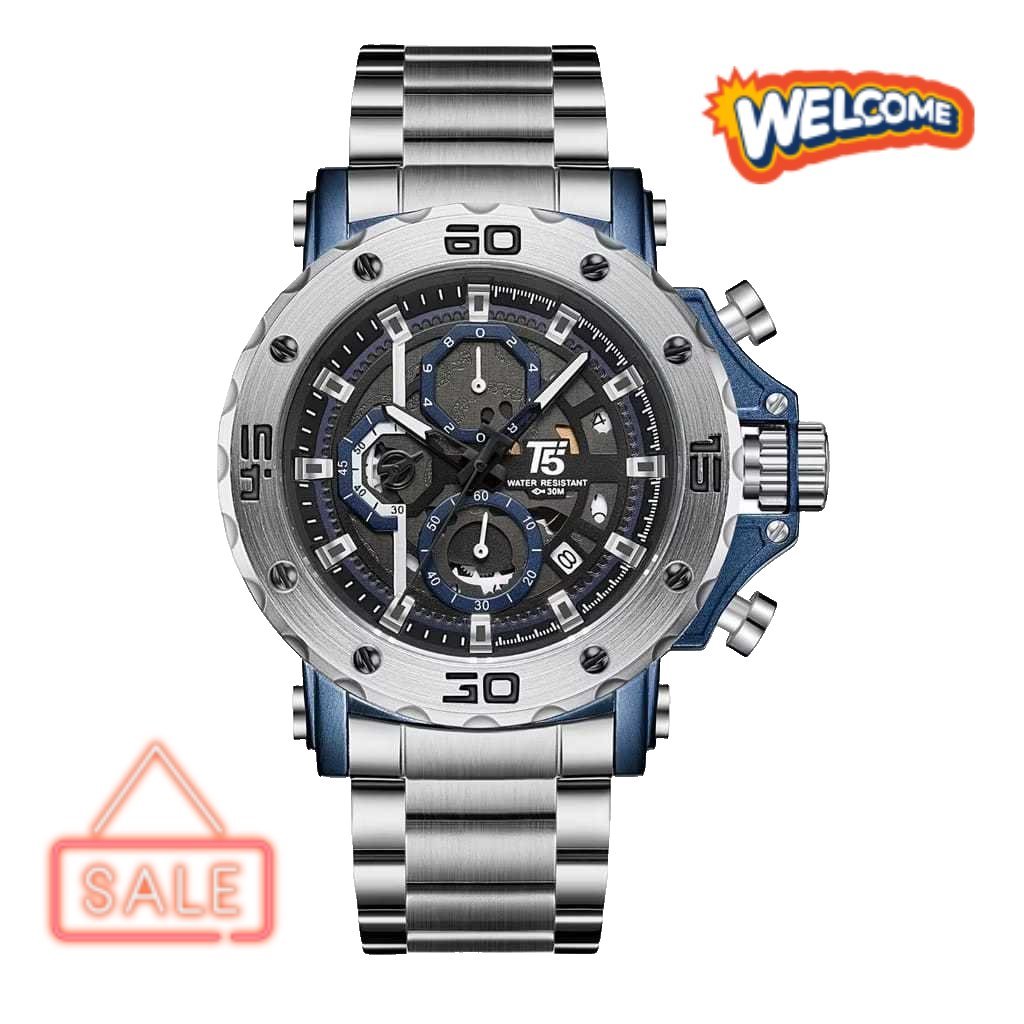 Original T5 3723G Full Chrono Aktif Jam T5 3723 ORI Stainless Steel