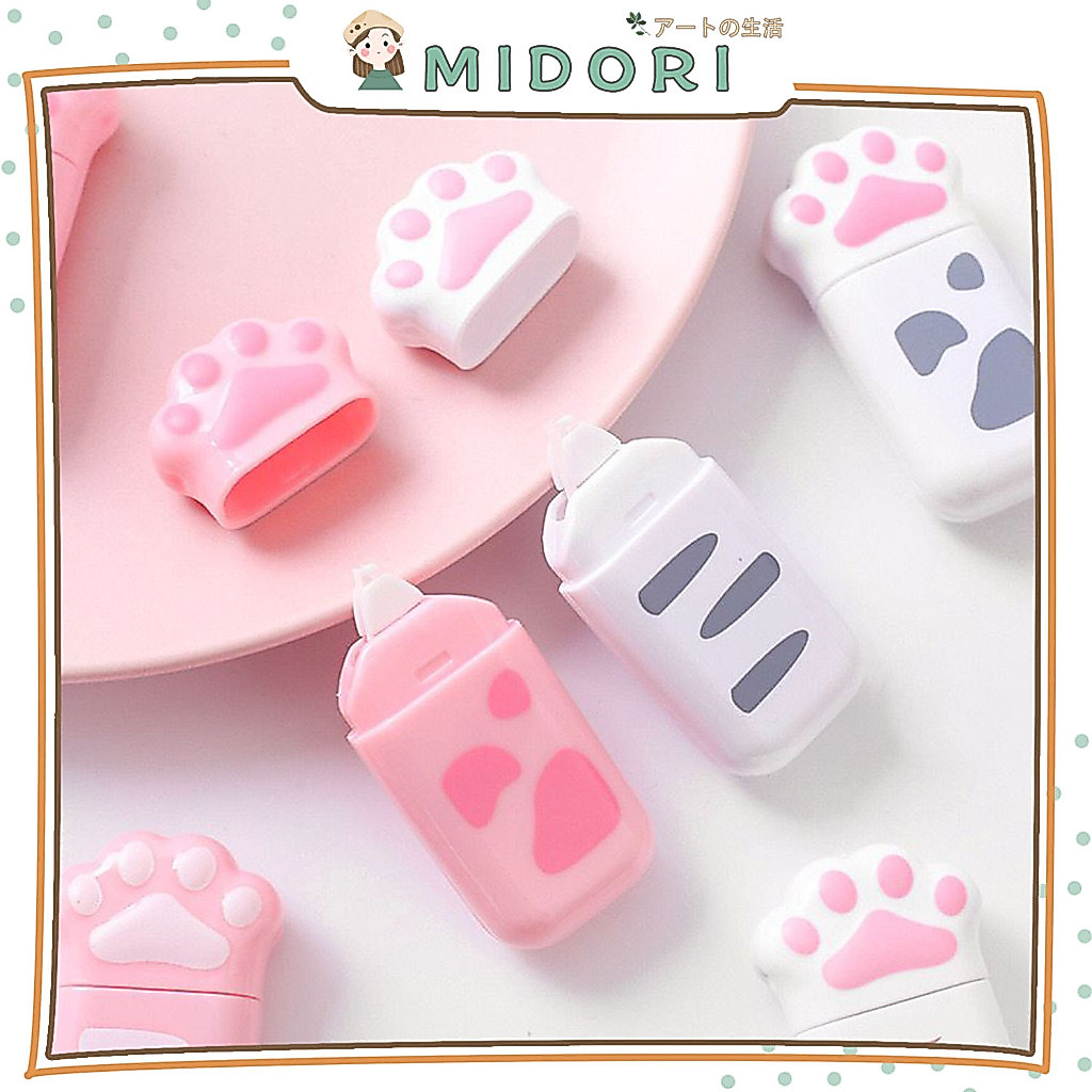 [MIDORI] 1Pcs CORRECTION TAPE Pink White Lovely Cat Paw Pet Portabel Transparant  Aesthetic Tipe X -