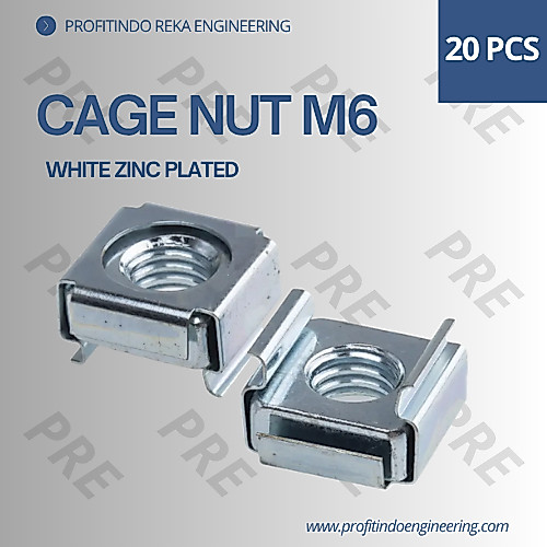 20 PCS CAGE NUT M6 / MUR KANDANG M6 / MUR SANGKAR M6 PUTIH