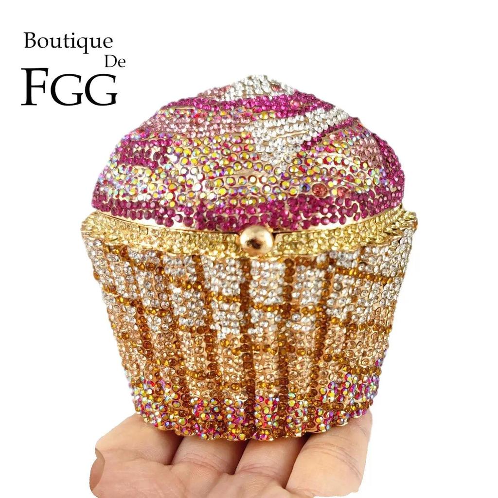 Boutique De FGG Women Mini Cupcake Rhinestone Clutch Purse Crystal Clutch Evening Bag Wedding Purse 