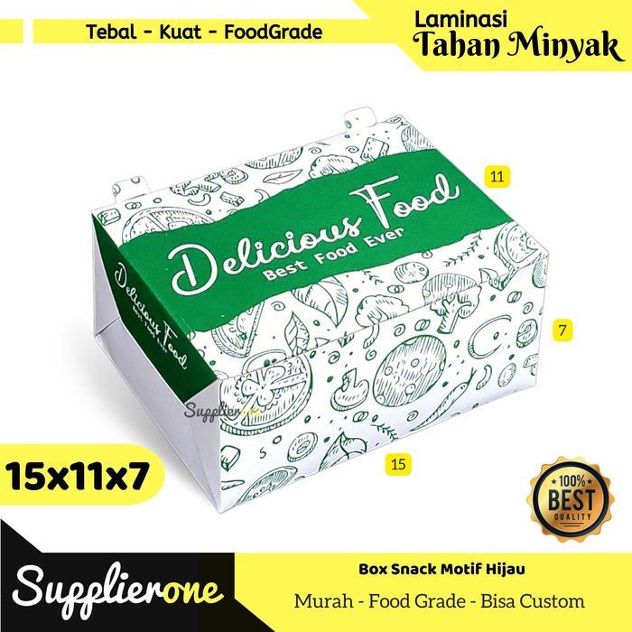 Dus Snack 15x11x7 isi 50 / Dus Kue / Dus cemilan / Box Kemasan Makanan - 15x11x7 Hijau