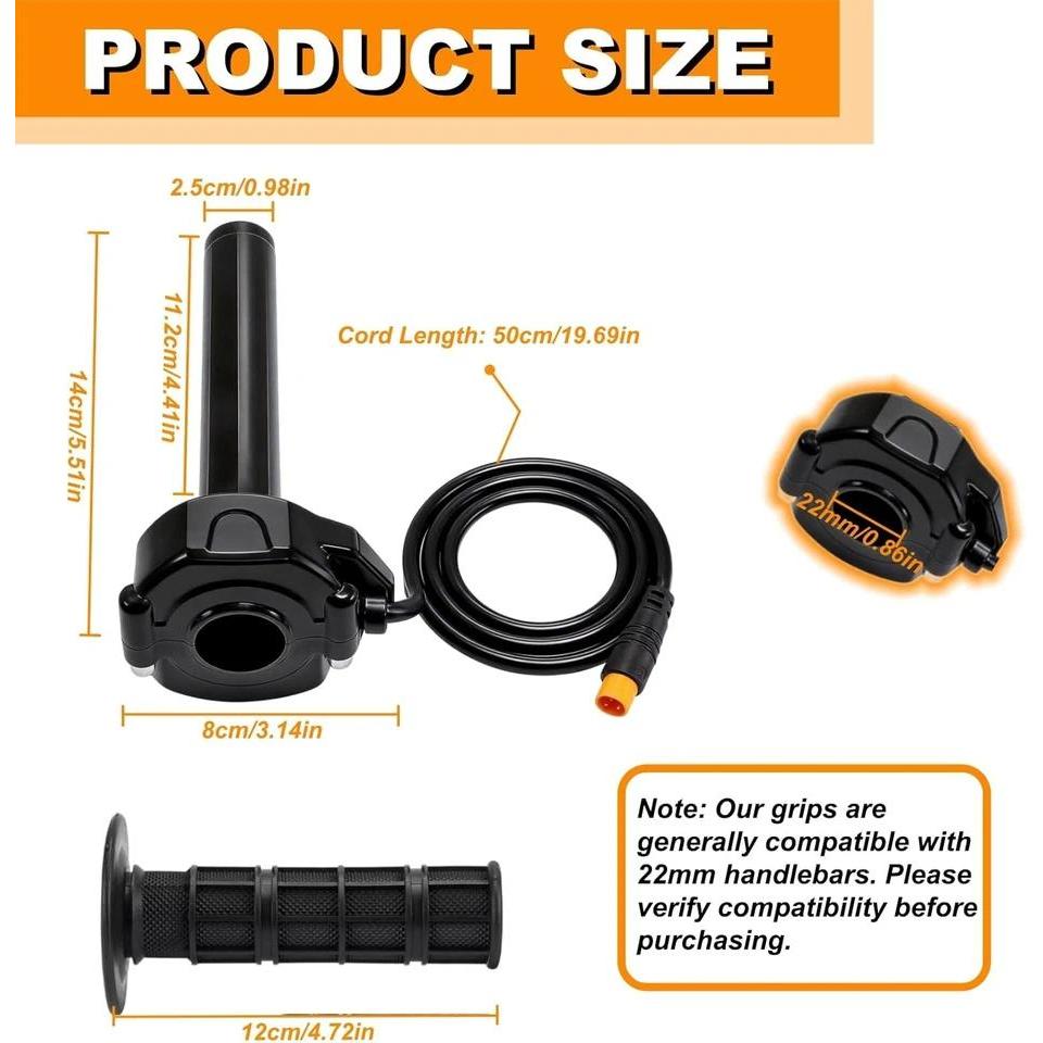 Ebike Full Twist Throttle 3 Pin Surron Style Ebike Throttle Kit 12V-72V Waterproof Quick Twist Throt