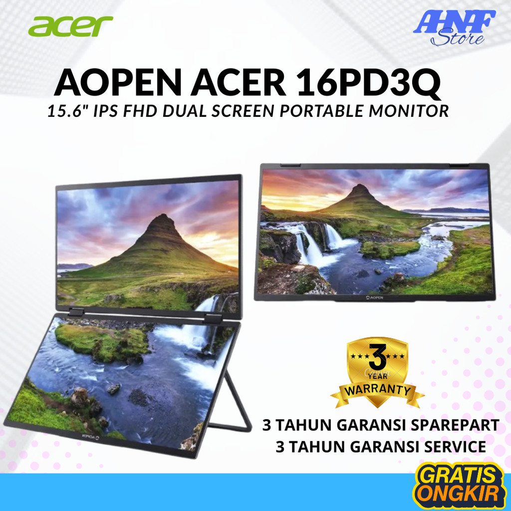 ACER AOPEN 16PD3Q 15.6" IPS FHD 1080p 60Hz Portable Monitor Dual Screen Speaker | Garansi Resmi