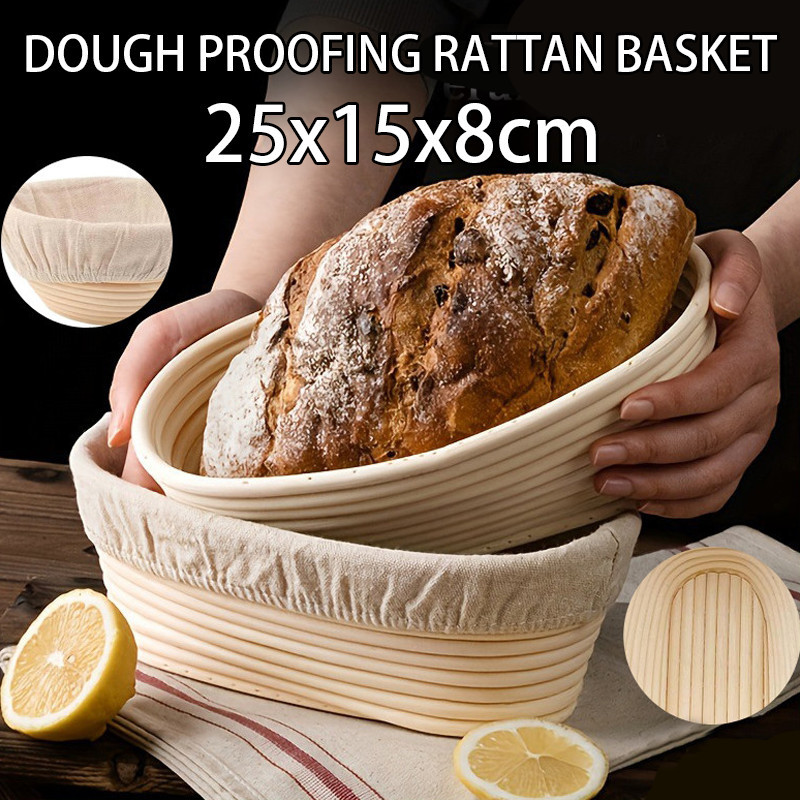 Keranjang Roti Sourdough Banneton Rotan Oval 25x15x8cm Alat Fermentasi Adonan