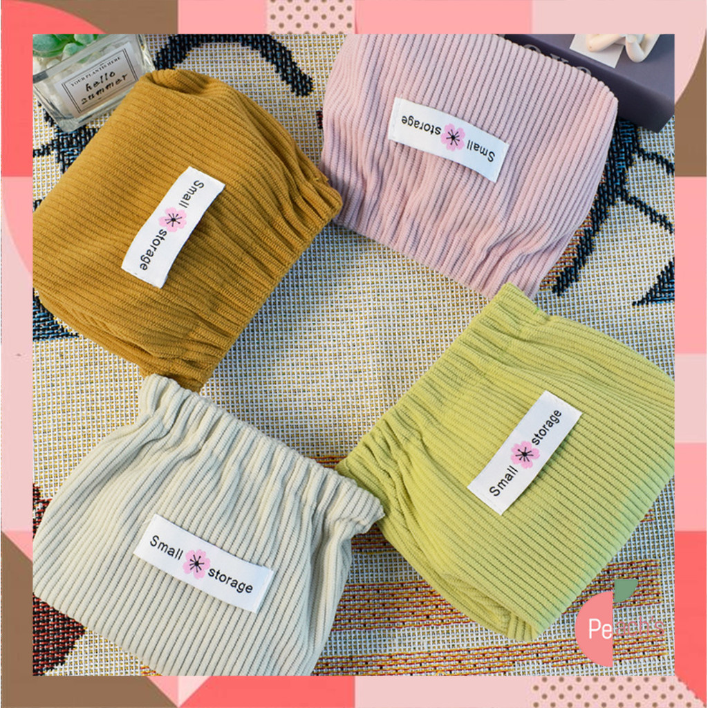 PEACHs T6844 Travel Pouch Dompet Solid Bahan Corduroy / Tas Makeup Mini / Lipstick Koin Magnet Multi