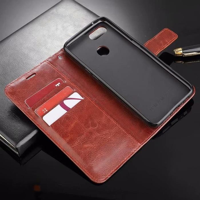 Oppo A5s Flip Wallet Dompet Leather Kulit Cover Case Casing Card Kartu - Hitam, Oppo A5s