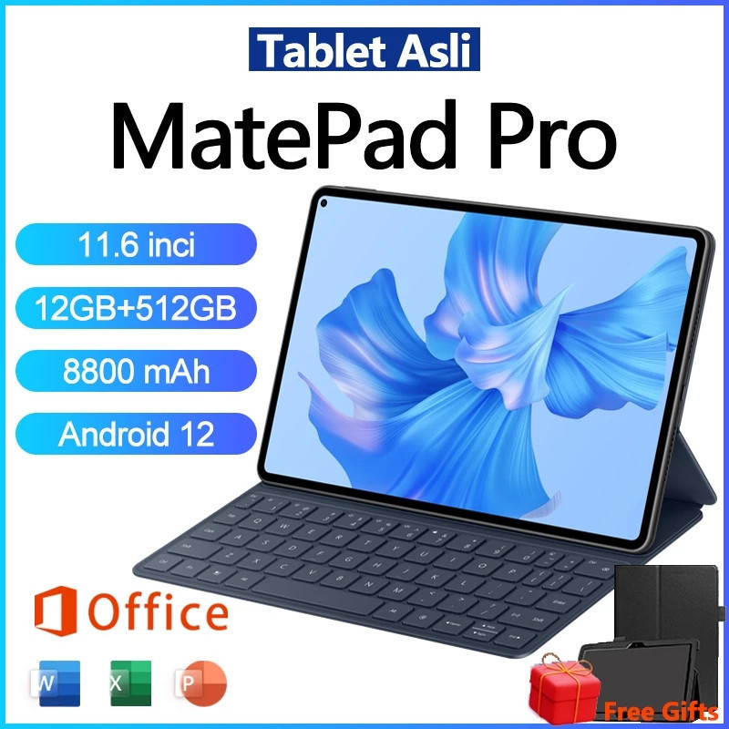 2026 Galaxy tablet  MatePad PRO 16GB RAM + 512GB ROM Tablet Android12 11.6 inch Layar Full Screen La