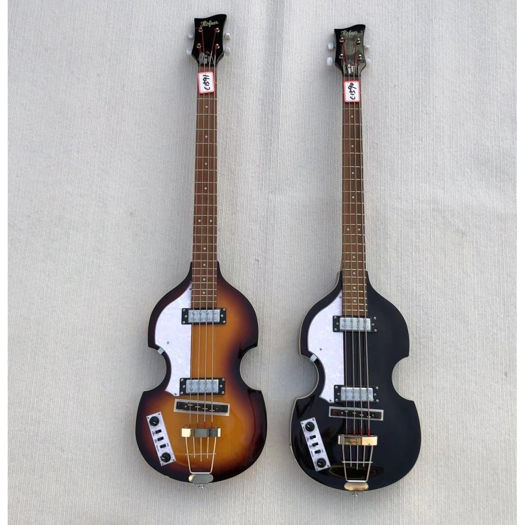 Left- handed Hofner HI-BB-PE Electric Bass Guitar AAA Flame Maple Back Glossy Sunburst Finished in S