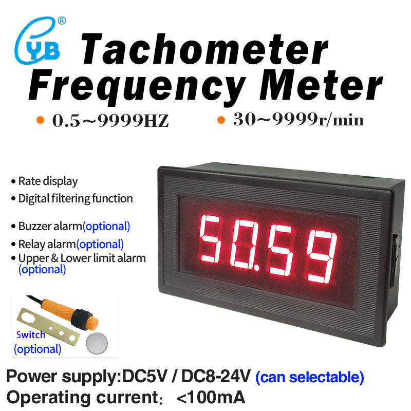 YB5140FT Tachometer RPM Digital gauge Frequency Meter For Motor HZ 10KHz with Buzzer Relay Alarm out