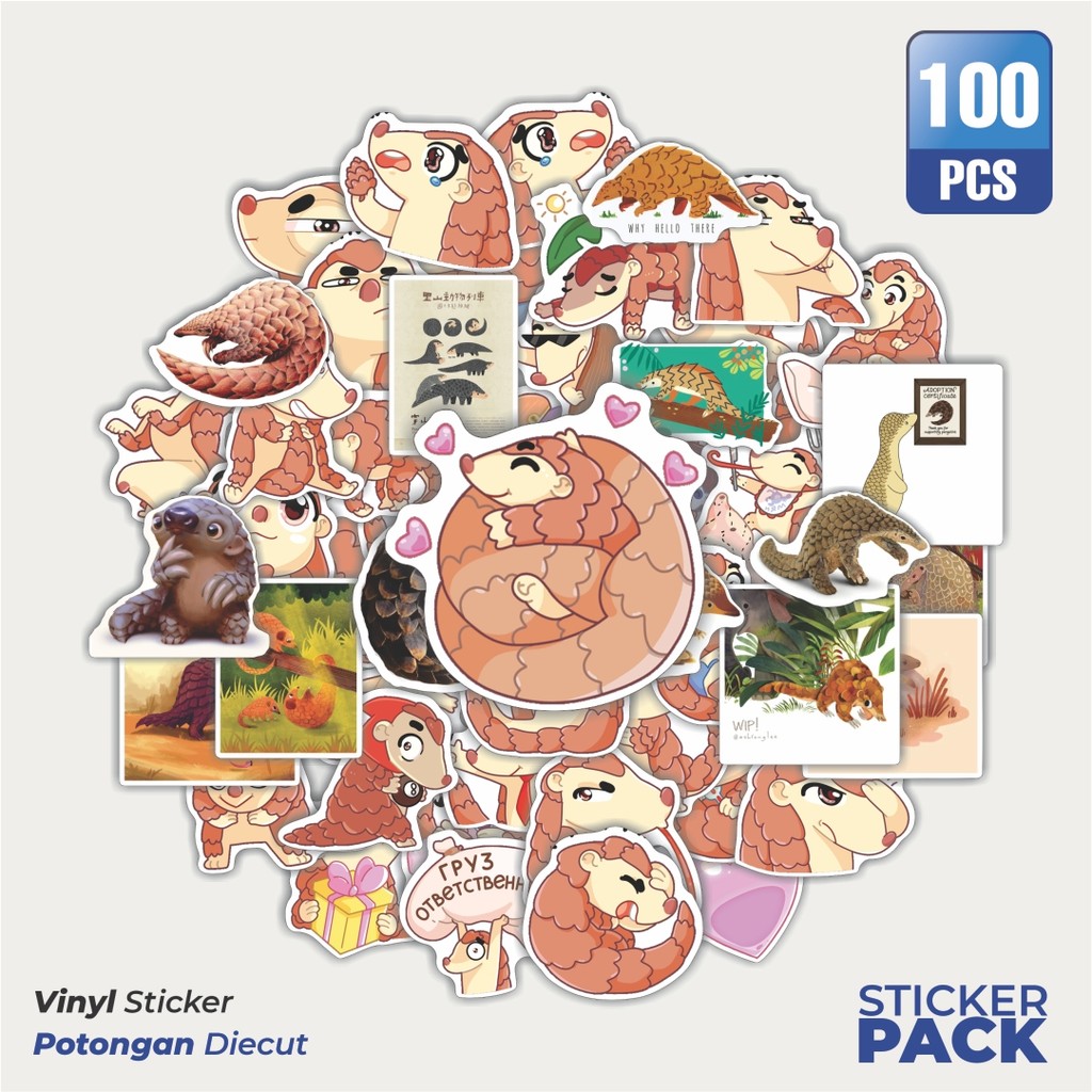 

Super Hemat! 100 PCS Stiker Animal Cute Pangolin Waterproof Aesthetic- Untuk Laptop, Motor, dan Helm - Paper Stationery Pack