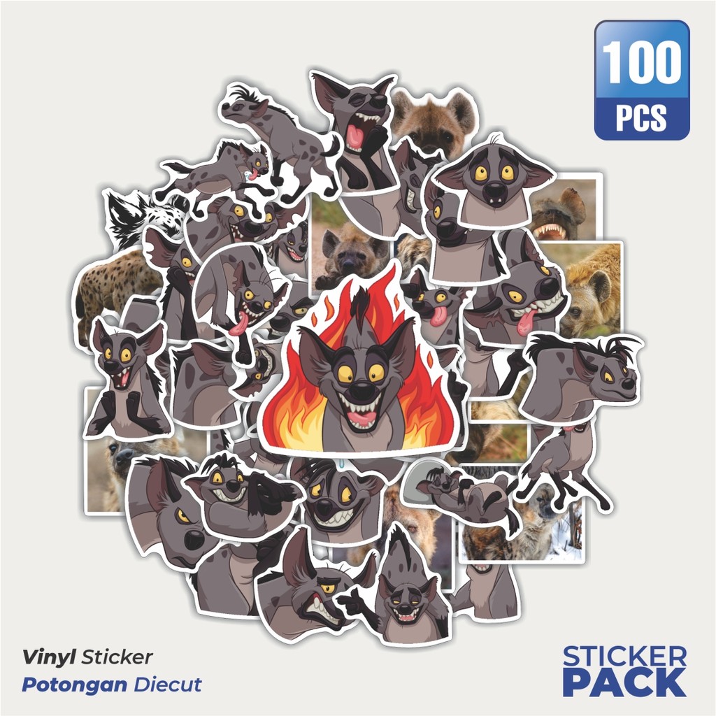 

Super Hemat! 100 PCS Stiker Cute Animal Hyena Waterproof Aesthetic- Untuk Laptop, Motor, dan Helm - Paper Stationery Pack