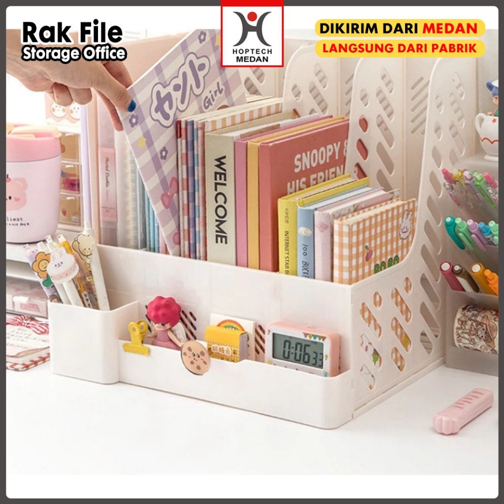 

New Hoptech - Desktop Organizer File Organizer Rak Buku Sekat Ins Minimalis Meja Belajar Stationary Kit Berkualitas Laci Rak Buku Lucu Unik Box File Rak Penyimpanan Multifungsi Rak Informasi File Multi-layerPremium