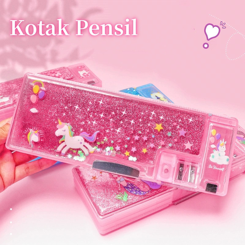 

New Kotak Pensil Pasir dengan Kunci Sandi + Kotak Pensil Glitter 2 Sisi MultifungsiPremium