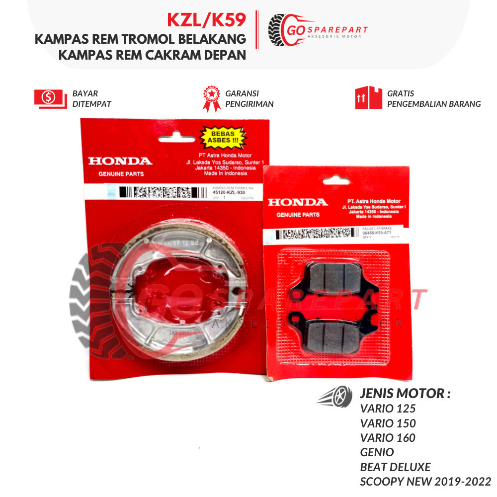 (HONDA) KZL/K59 PAKET KAMPAS REM DEPAN+BELAKANG / VARIO 125 / VARIO 150 / VARIO 160 / GENIO / BEAT D