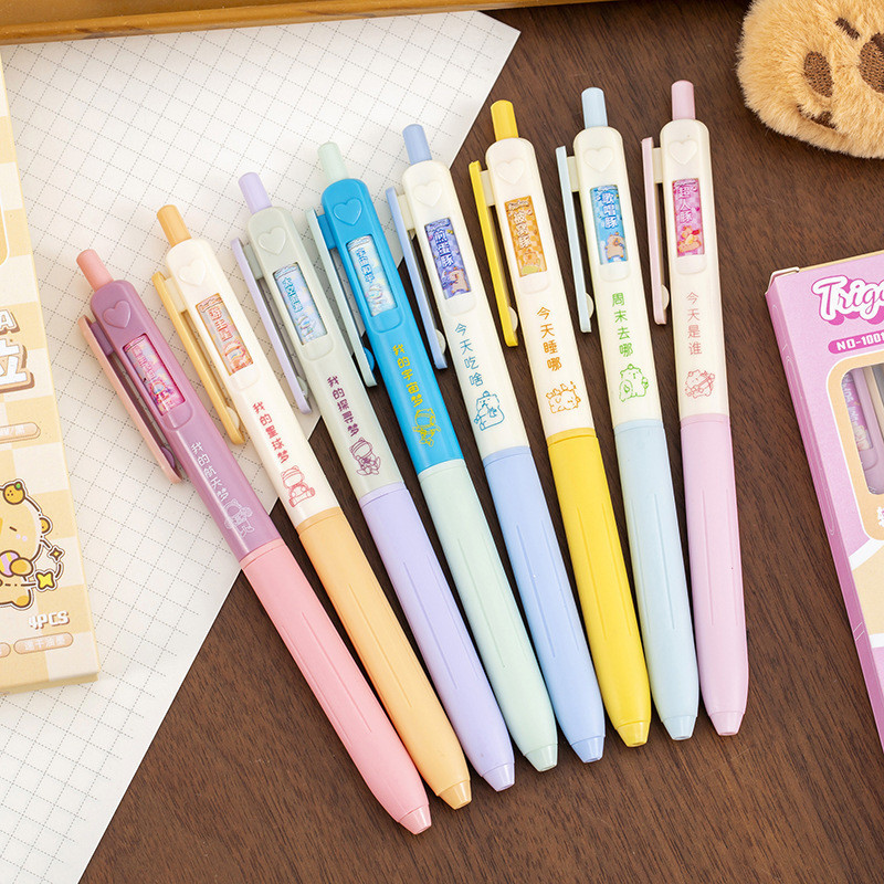 

-JOJU- PULPEN 1 SET ISI 4 PCS MOTIF KARTUN KAWAII YANG BISA BERUBAH MOTIF LUCU KAWAII TINTA HITAM 0,5MM