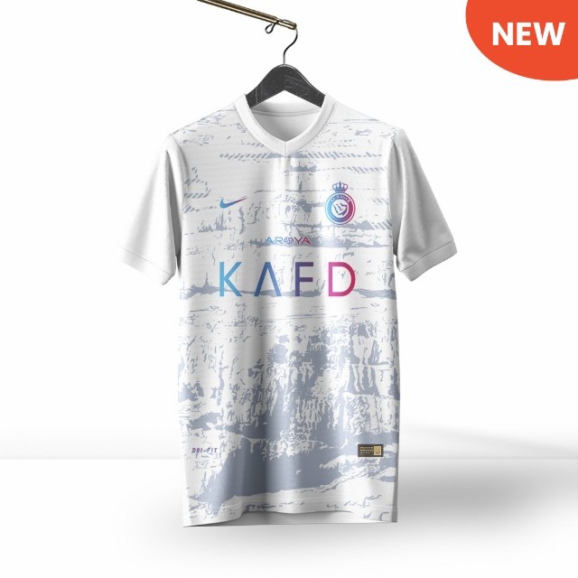 Jersey Bola Al Nassr Putih Terbaru / Kaos Bola Al Nassr / Baju olahraga Futsal Al Nassr kerah V Spor