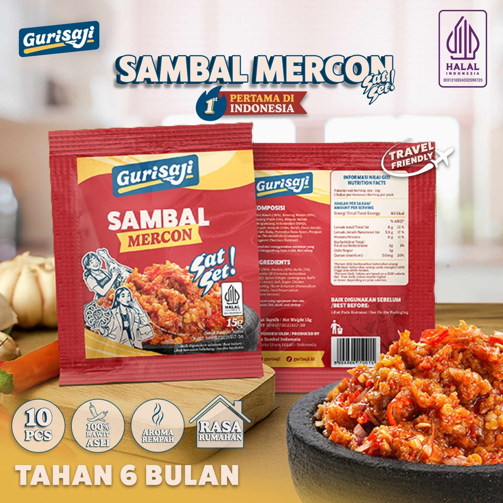 

Gurisaji Sambal Mercon [10 Sachet] Pedas Praktis SatSet Rasa Rumahan Travel Friendly Siap Saji