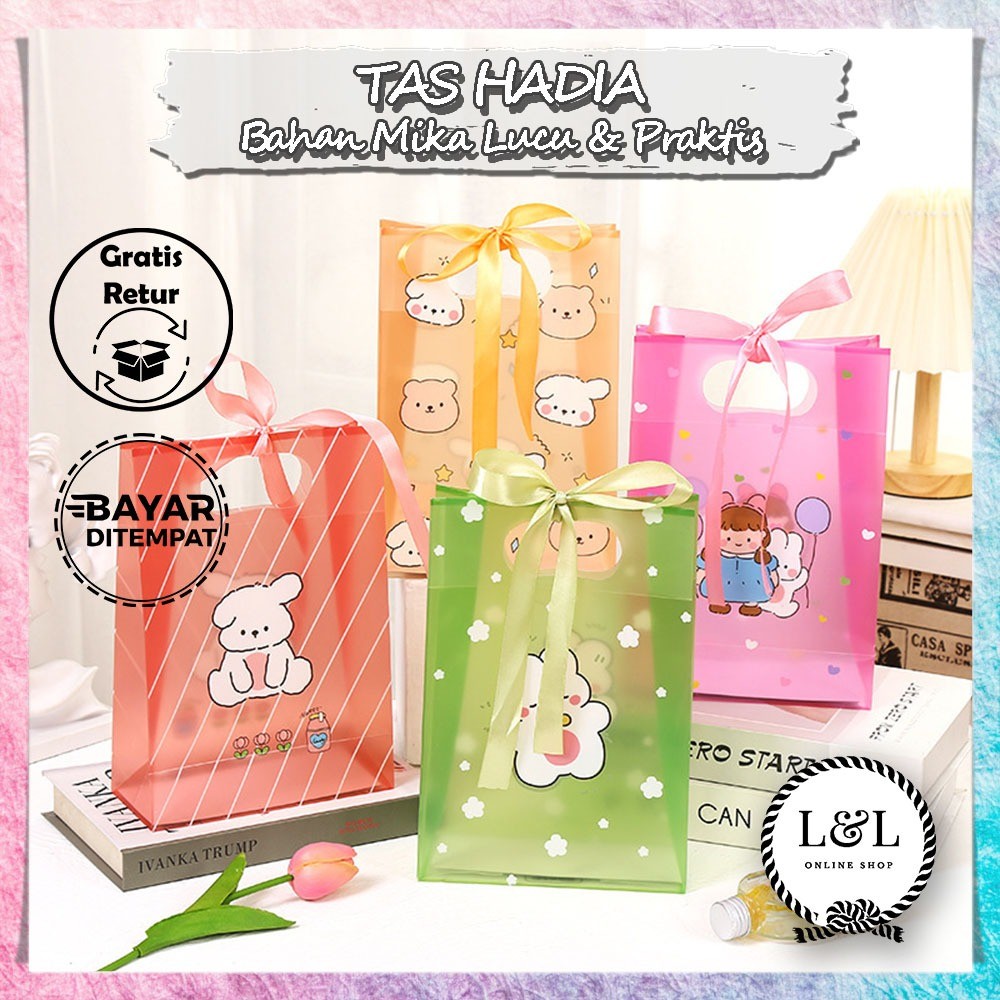 Tas Hadiah Mika Motif Kartun Lucu Goodie Bag Tas Souvenir Bahan Transparan Tebal Tas Mika Motif Lucu