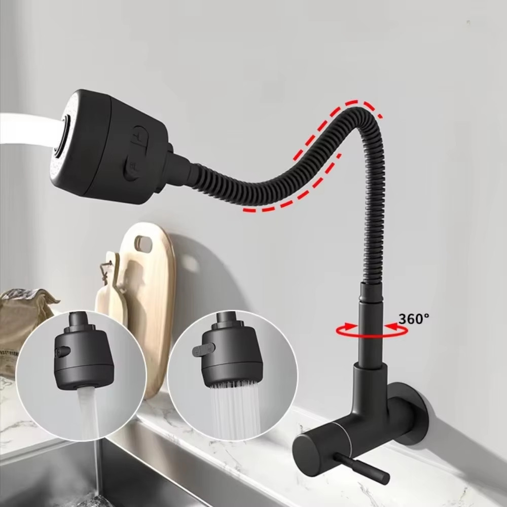SUS304 Keran Angsa Fleksibel Hitam Keran Angsa Dinding Fleksibel Hitam Keran Pencuci Piring Keran Wa