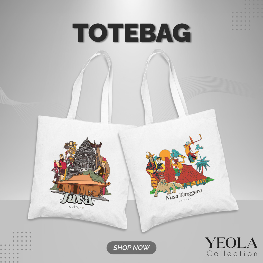 YEOLA Tote Bag Tas Kanvas Resleting TEBAL Kota Besar dan Wisata Indonesia Lucu Imut Aesthetic Ukuran