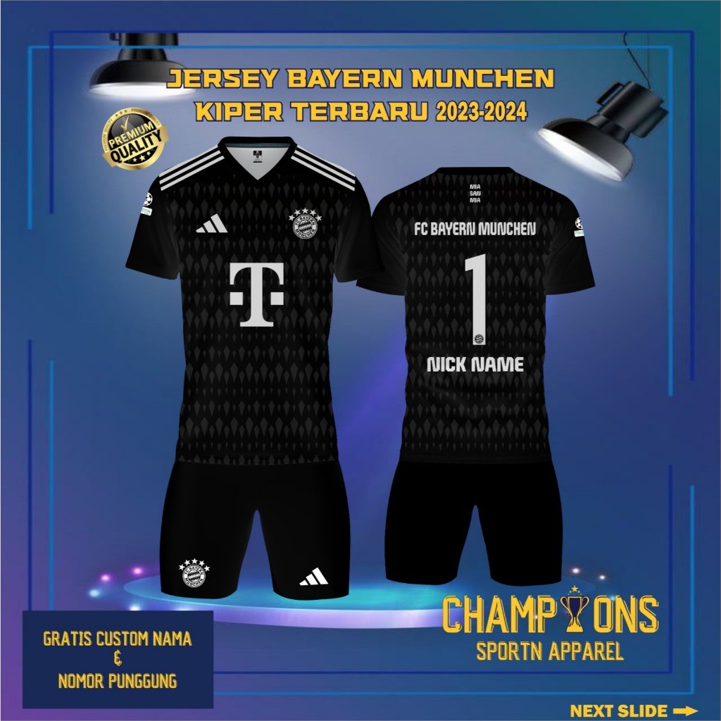 Jersey Klub BAYERN MUNCHEN KIPER 2023-2024 Lengan Pendek, free custom nama dan nomor, Bahan Dryfit